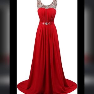 Red Rhinestone Evening Gown